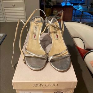 Jimmy Choo 3.5” Silver Stapy Heels